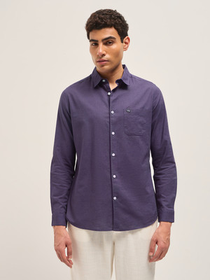 THE BEAR HOUSE Men Solid Casual Purple Shirt