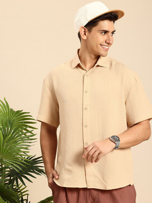 Mast & Harbour Men Self Design Casual Gold Shirt