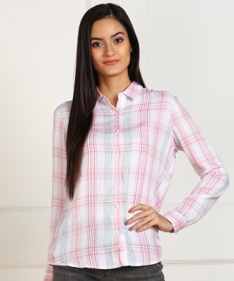 Wrangler Women Checkered Casual Pink Shirt