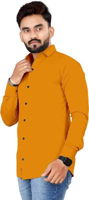 ISUEL Febb Men Solid Casual Orange Shirt