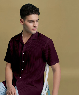 STONEBERG Men Self Design Casual Maroon Shirt