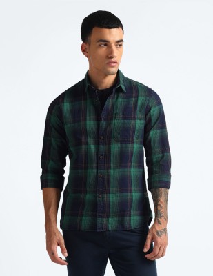 FLYING MACHINE Men Checkered Casual Blue Shirt