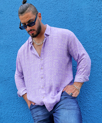 Instafab Plus Men Printed Casual Purple Shirt