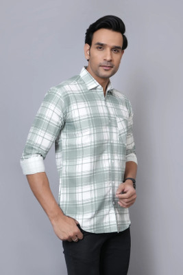 Zoitgiest Men Checkered Casual Light Green Shirt