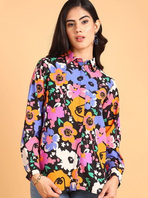 FashFun Women Solid, Striped Casual Black Shirt