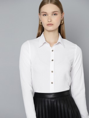 Wisstler Women Self Design Formal White Shirt