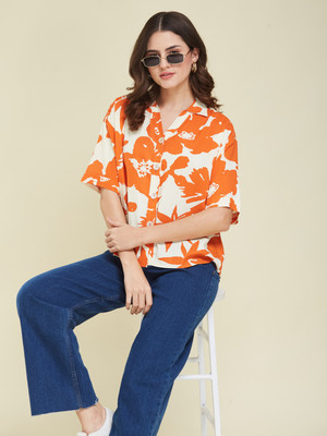 J TURRITOPSIS Casual Printed Women Orange Top