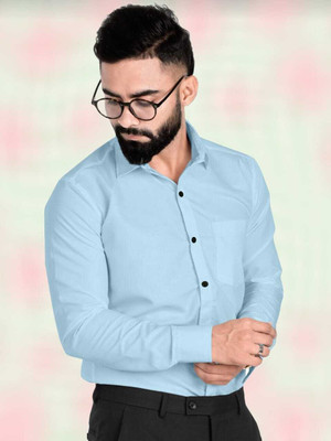 Pribha Fashion Men Solid Formal Light Blue Shirt