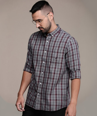 NAUTICA Men Checkered Casual Grey, Black, Maroon Shirt