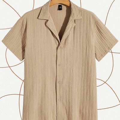 A Dearise Trend Men Self Design Casual Cream Shirt