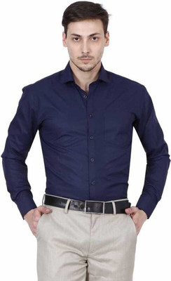 Axxelus Men Solid Formal Dark Blue Shirt