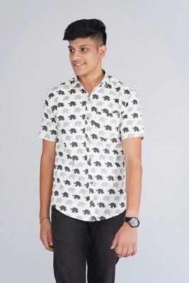 Hr Creations Men Animal Print Casual White Shirt