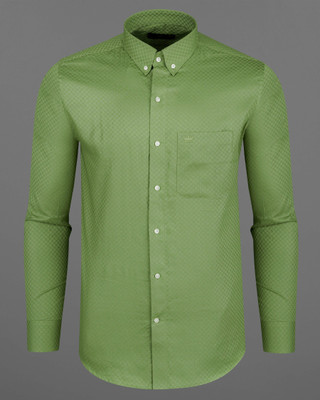 french crown Men Solid Casual Green Shirt