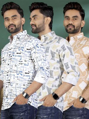 ADWYN PETER Men Printed Casual Multicolor Shirt(Pack of 3)