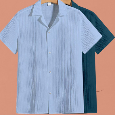 Jenil Fashion Men Self Design Casual Light Blue, Blue Shirt(Pack of 2)