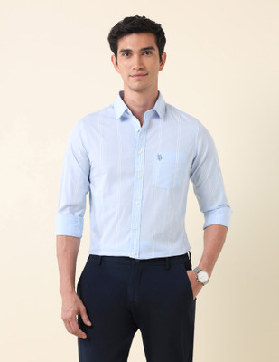 U.S. POLO ASSN. Men Striped Casual Blue Shirt