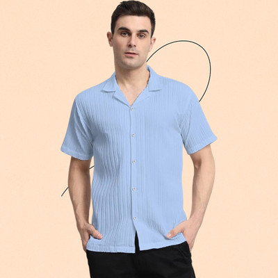 A Sti Men Self Design Casual Light Blue Shirt