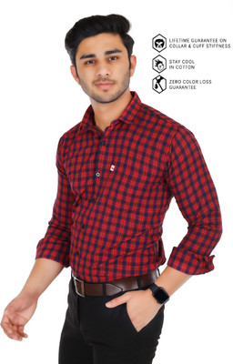Marc Laurent Men Checkered Formal Red, Dark Blue Shirt