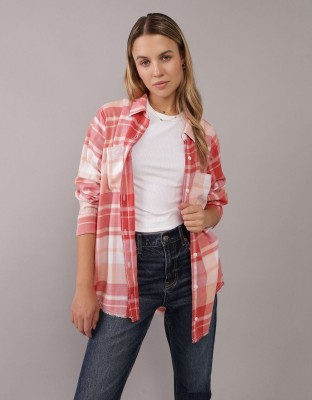 American Eagle Women Checkered Casual Red Shirt