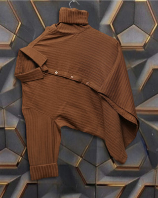 VG BROTHER Men Solid, Striped Casual Brown Shirt