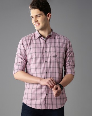 British Club Men Checkered Casual Pink Shirt