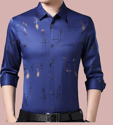 nobel fab Men Graphic Print Casual Blue Shirt