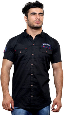 VILLAIN Men Self Design Casual Black Shirt