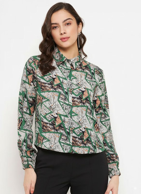 pecker Women Printed Casual Maroon, White Shirt
