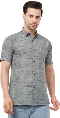 T.RRR. COLLECTION Men Self Design Casual Grey Shirt