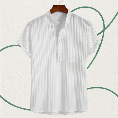 Looksky Men Self Design Casual White Shirt