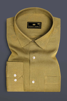 french crown Men Solid Formal Brown Shirt