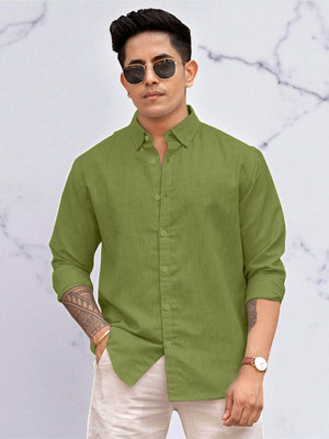 Yanthi Trend Men Self Design Casual Light Green Shirt