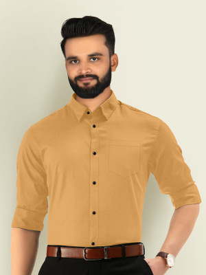 LAMATTE Men Solid Formal Khaki Shirt