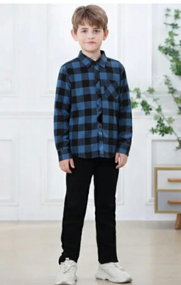 H AND G GARMENTS Boys Checkered Casual Dark Blue, Black Shirt