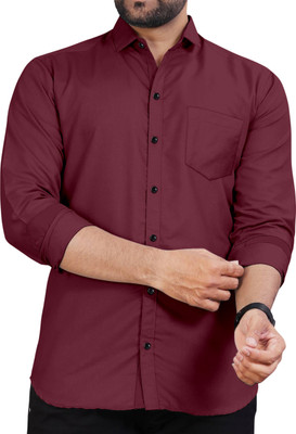 VARNIFABSTORE Men Solid Formal Maroon Shirt