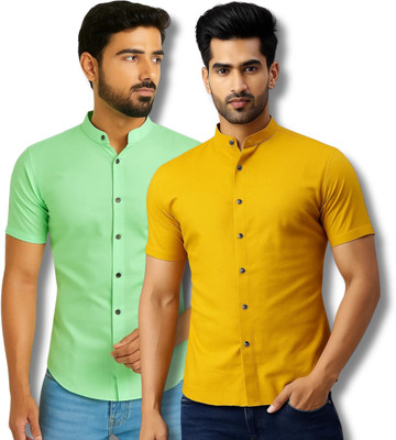 COTTONCHHAP Men Solid Casual Light Green, Yellow Shirt(Pack of 2)