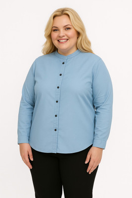 Wingzss Women Solid Casual Blue Shirt