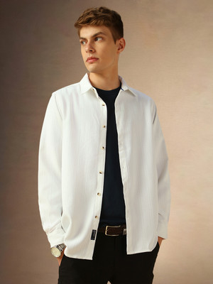 Dennis Lingo Men Solid Casual White Shirt