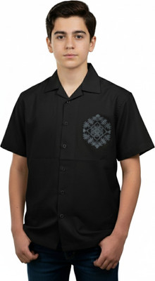 FABFARM Boys Solid Beach Wear Black Shirt