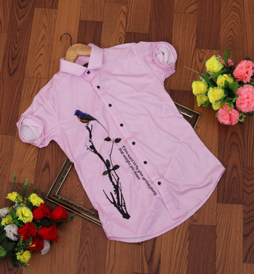 Floura Men Graphic Print Casual Pink Shirt