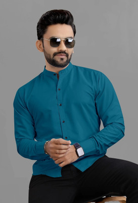Ethnic Trendz Men Solid Casual Dark Blue Shirt