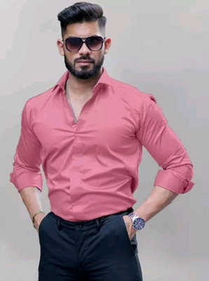 uvwholesale Men Solid Formal Pink Shirt