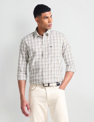 Arrow Sport Men Checkered Casual Beige Shirt