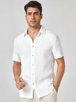 Webric Men Self Design Formal White Shirt