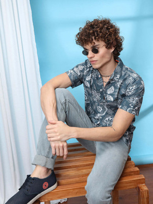 The Indian Garage Co. Men Printed Casual Blue Shirt