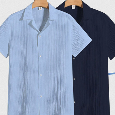 Jenil Fashion Men Striped Casual Light Blue, Dark Blue Shirt