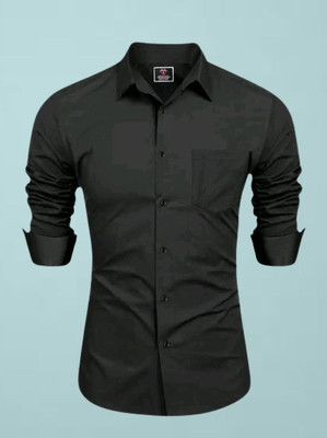MUMIN Men Solid Formal Black Shirt