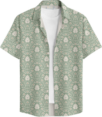 Bullmer Men Printed Casual Light Green, Orange, White Shirt