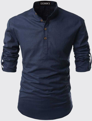 DIMMY Men Solid Casual Dark Green Shirt