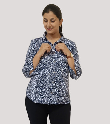 kiez fashion Women Printed Casual Blue Shirt